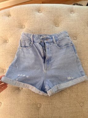 Zara Light Blue High Waist Rolled Hem Denim Shorts